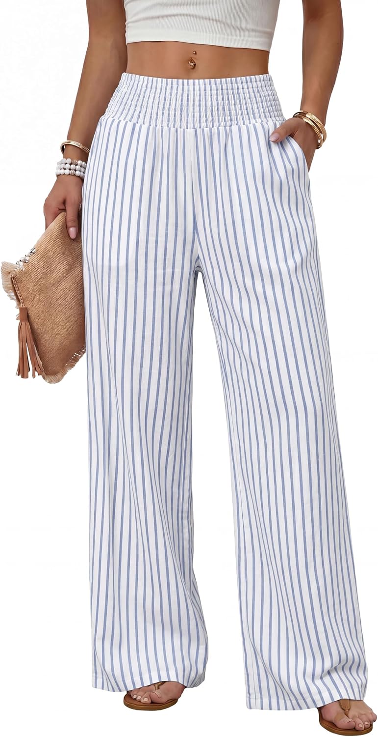 Detalle de Sampeel High-Waisted Wide-Leg Pants with Pockets, 100% Polyester