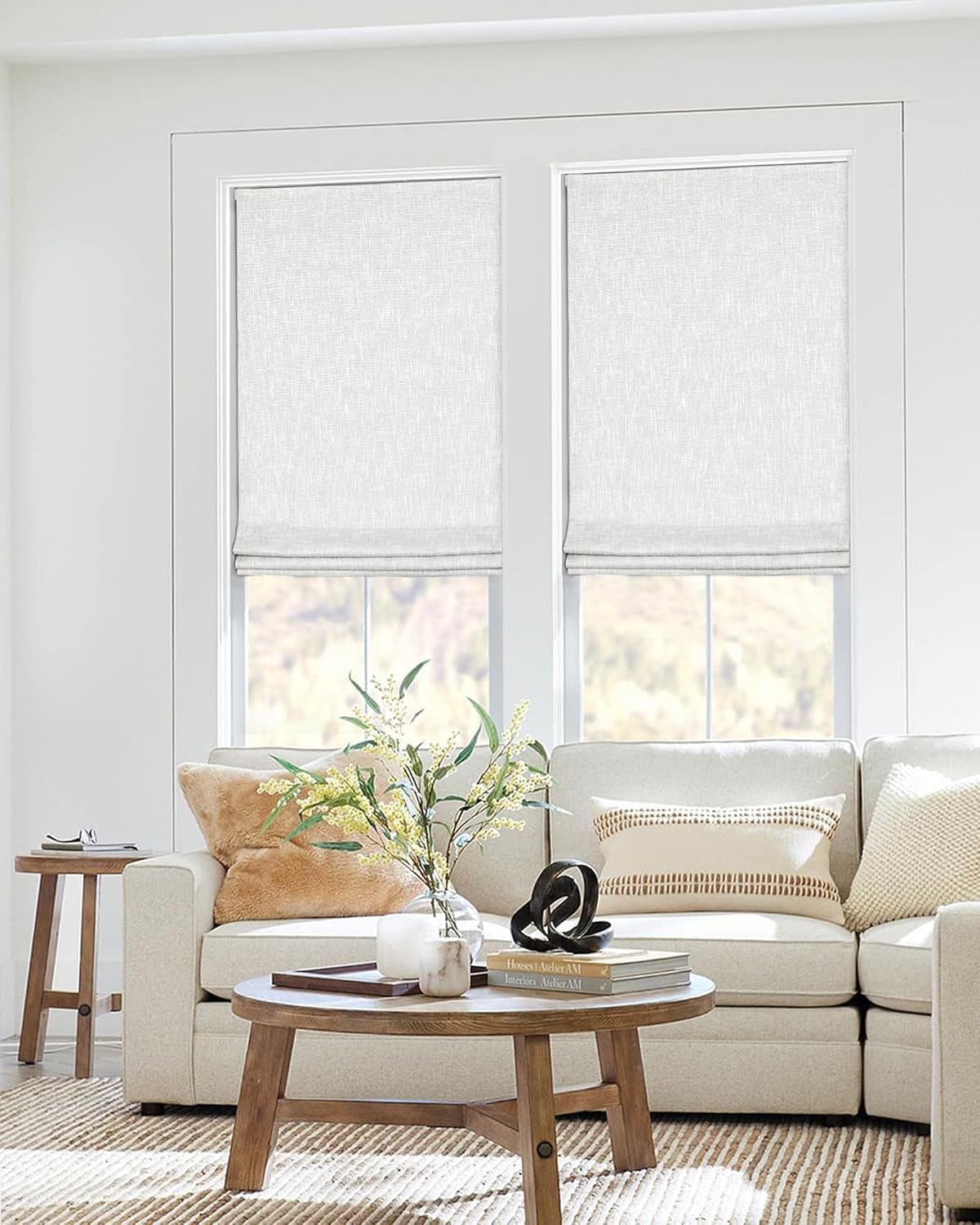 Detalle de UNISHADES No-Tools, No-Drill Cordless Roman Shades (100% Blackout) for Inside Mount, 32" W × 64" H, White