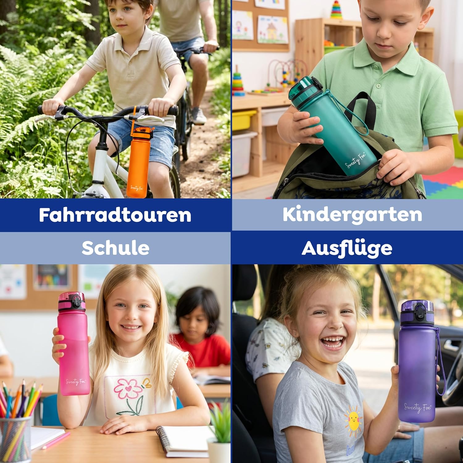 Thumbnail 6 de Sweety Fox Kinder-Trinkflasche mit One-Click-Verschluss, 500 ml, kohlensäuregeeignet – auslaufsicher & spülmaschinenfest (blau)