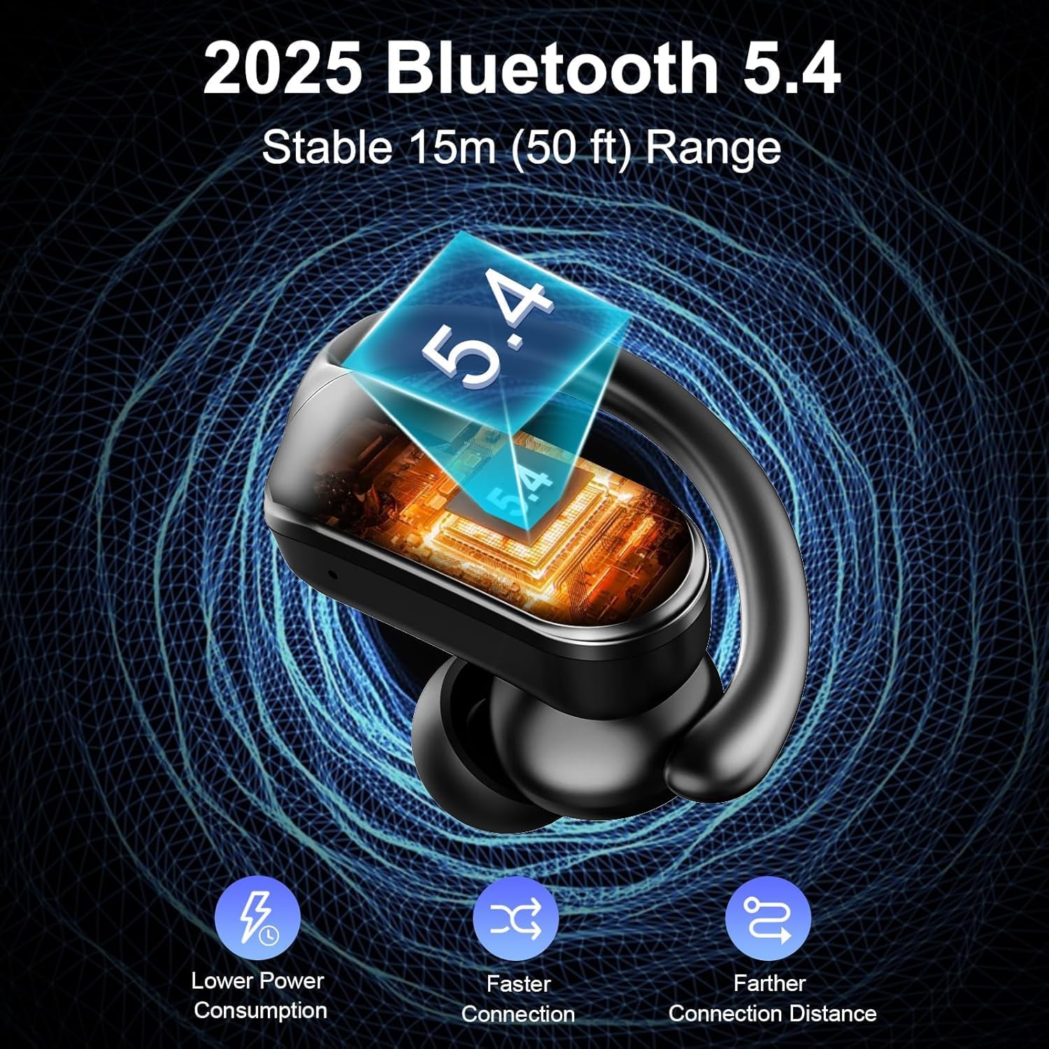 Thumbnail 2 de Écouteurs Bluetooth sport sans fil IPX8 (Bluetooth 5.4) avec ENC et jusqu’à 70 h — Noir