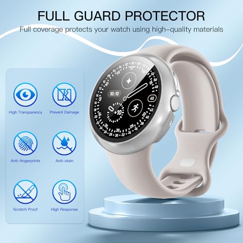 Thumbnail 3 de Diruite 3 Pezzi Cover per Google Pixel Watch 4 45mm – Protezione in vetro temperato 9H e PC, Nero/Argento+Trasparente