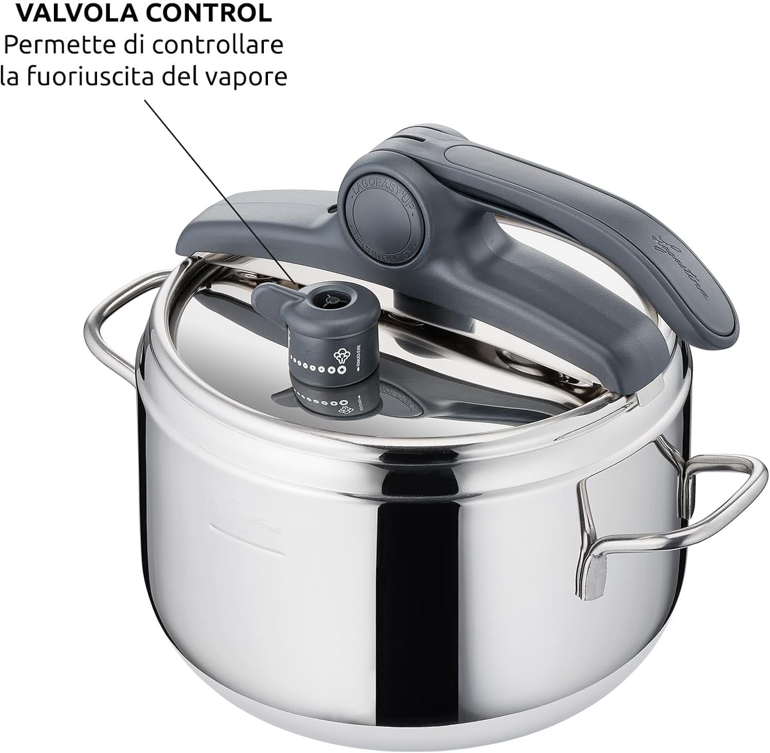 Detalle de Lagostina Irradial Control Pentola a Pressione 7 L in Acciaio Inox 18/10 Ø 22 cm – Induzione e Gas