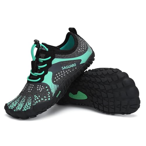 Detalle de SAGUARO Barefoot Zapatillas Niño Minimalistas — Zapatillas de deporte para niños, suela antideslizante y diseño de cinco dedos, Verdes, Gr.31
