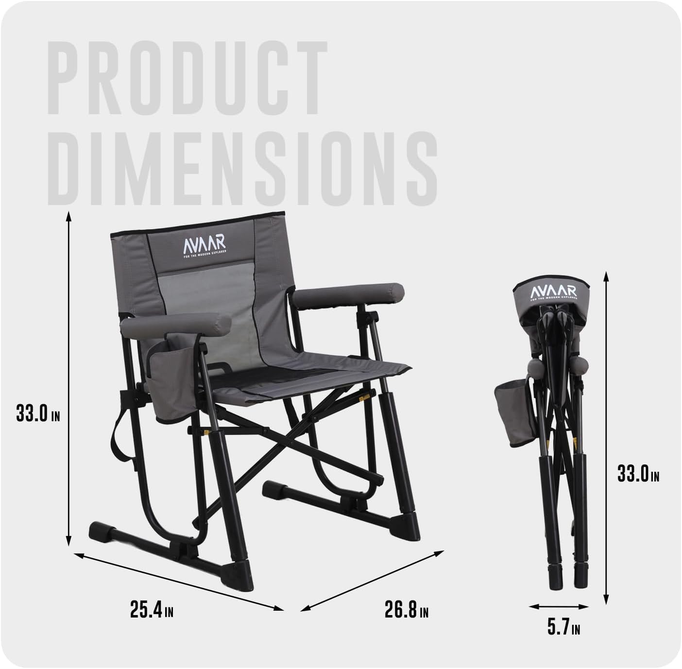 Detalle 2 de AVAAR AMZCPTCHAIR-GRAY Go-Flow Compact Rocking Camping Chair, 400 lb, Gray