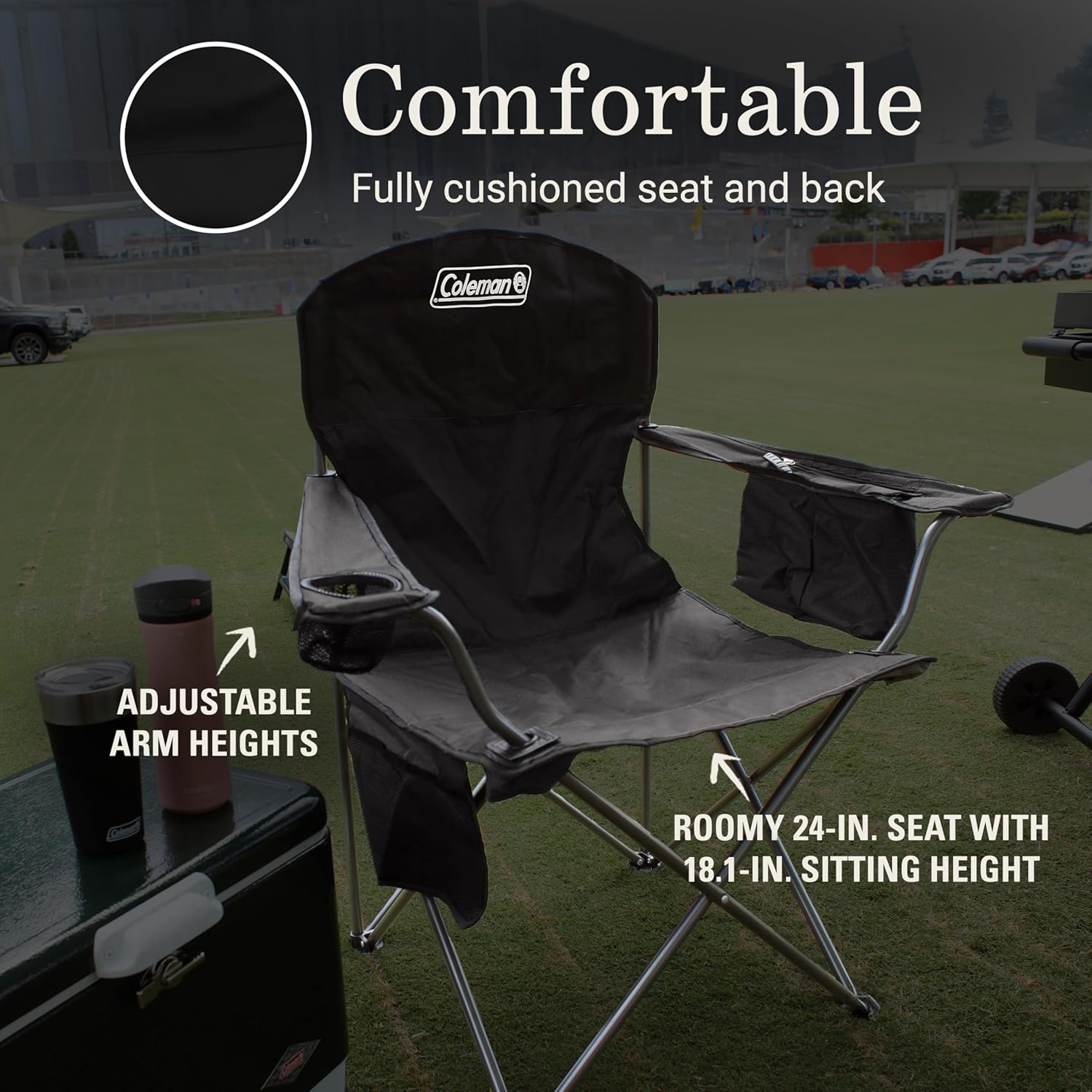Thumbnail 5 de Coleman Portable Camping Chair with 4-Can Cooler, Cushioned Seat & Back