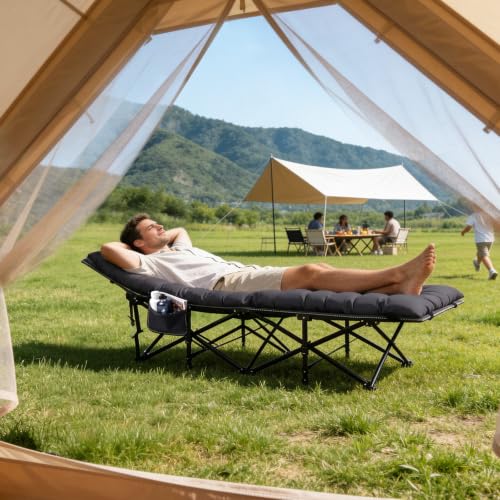 Detalle de Sekey Feldbett Klappbar XXL – 190 x 71 x 35 cm, inkl. Matratze, robustes Feldbett für Garten und Camping