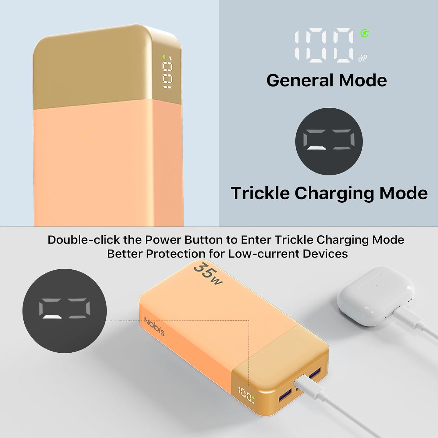 Detalle de NOBIS Power Bank 20000mAh 35W PD QC4 con Display LED – Caricatore Portatile versatile (Arancione)