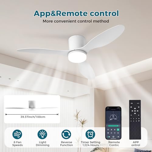 Detalle de YrgePowk 100 cm Ventilateur Plafond avec Lumière — Silence, Télécommande et énergie efficace