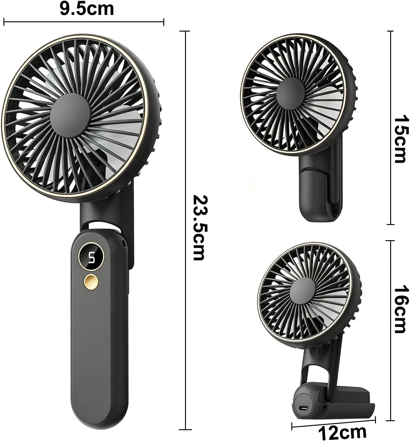 Detalle 2 de FGHB Hand Held Fan: Portable USB Rechargeable Personal Fan with 5 Speeds