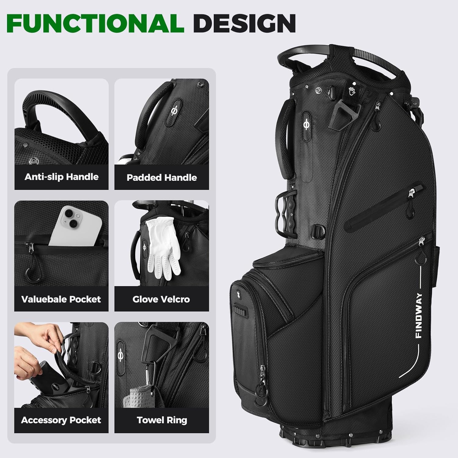 Thumbnail 5 de Findway 14 Way Golf Stand Bag – Lightweight Stand Carry Bag for Men and Women