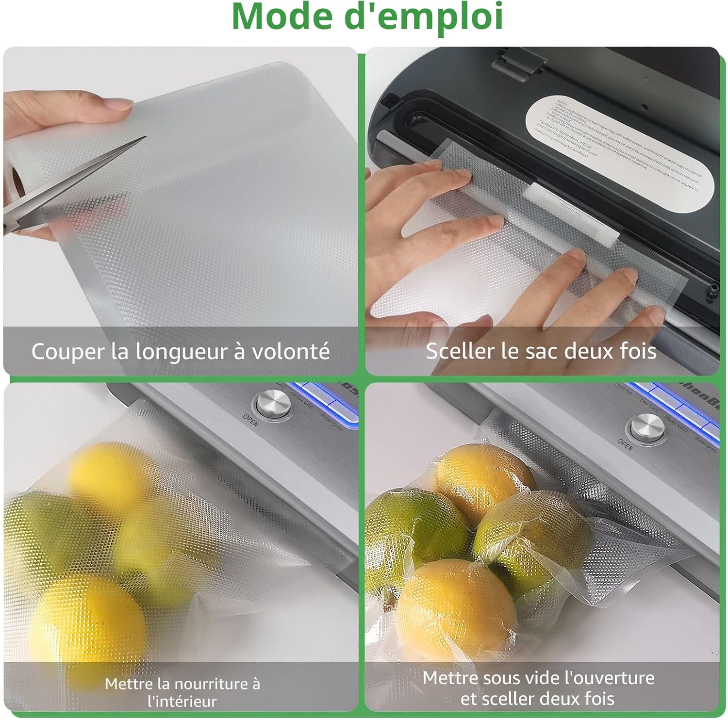 Thumbnail 6 de KitchenBoss Sac Sous vide Alimentaire : Rouleaux gaufrés sans BPA pour cuisinière sous vide (8 rouleaux, 20x300 cm et 28x300 cm)