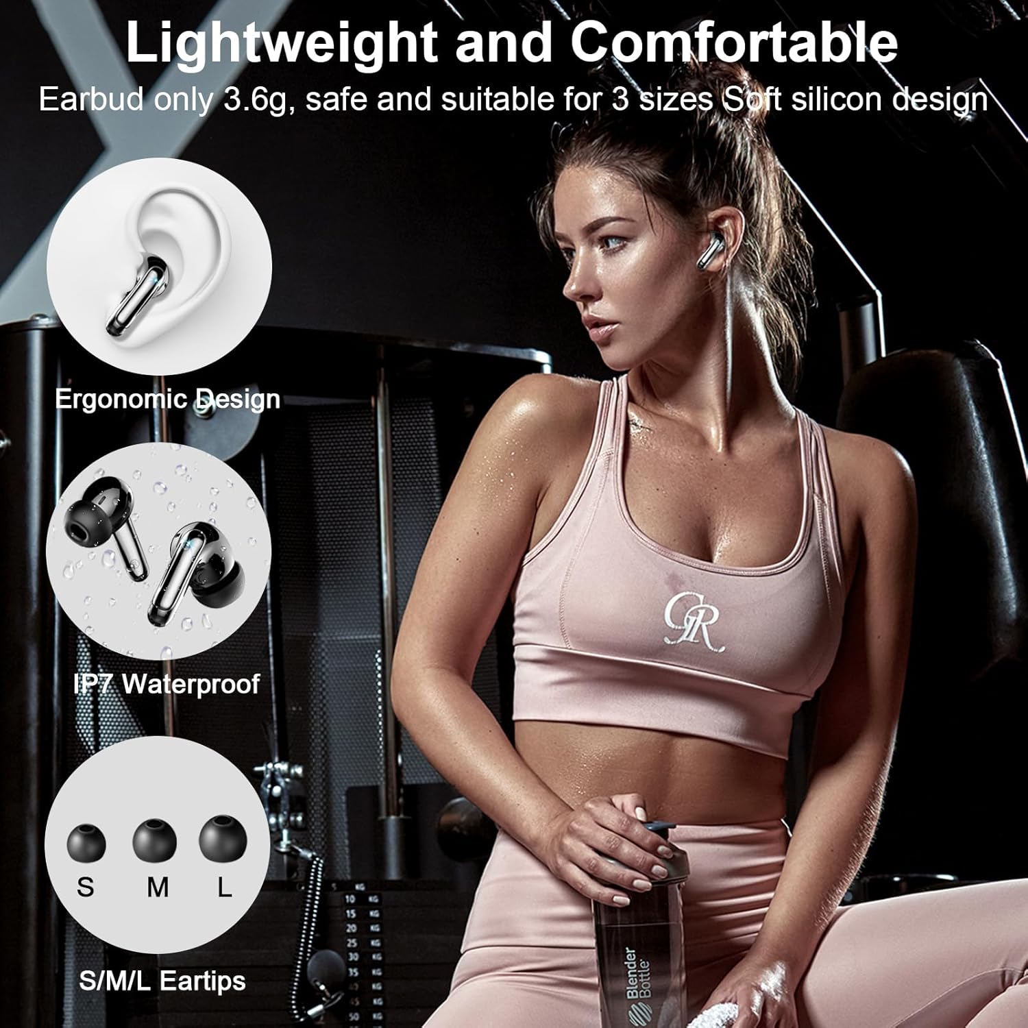 Thumbnail 5 de Motost Bluetooth Kopfhörer In Ear – Kabellos, 5.3 Bluetooth, ENC Mikrofon, IP7, LED-Anzeige, USB-C, Schwarz