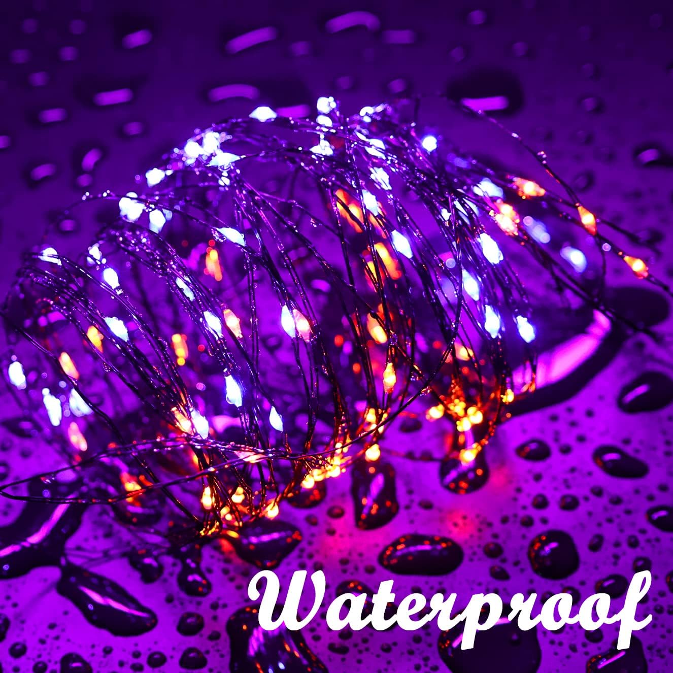 Detalle de Lomotech Orange & Purple Solar String Lights, 2-Pack, 200 LEDs, 8 Modes
