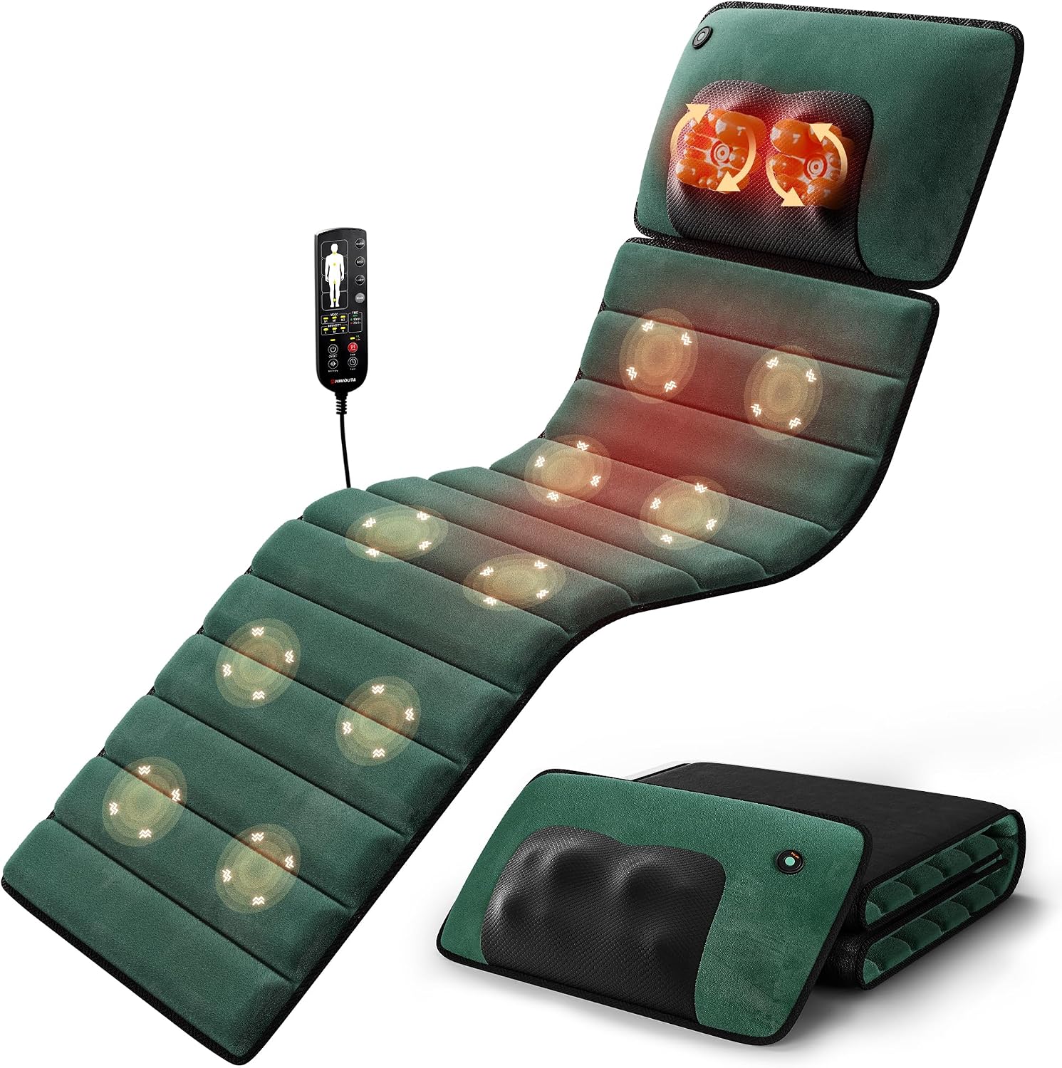 Detalle de Himouta Massagematte Ganzkörper mit Shiatsu-Nackenmassage & Wärme – 10 Vibrationsmotoren, Grün