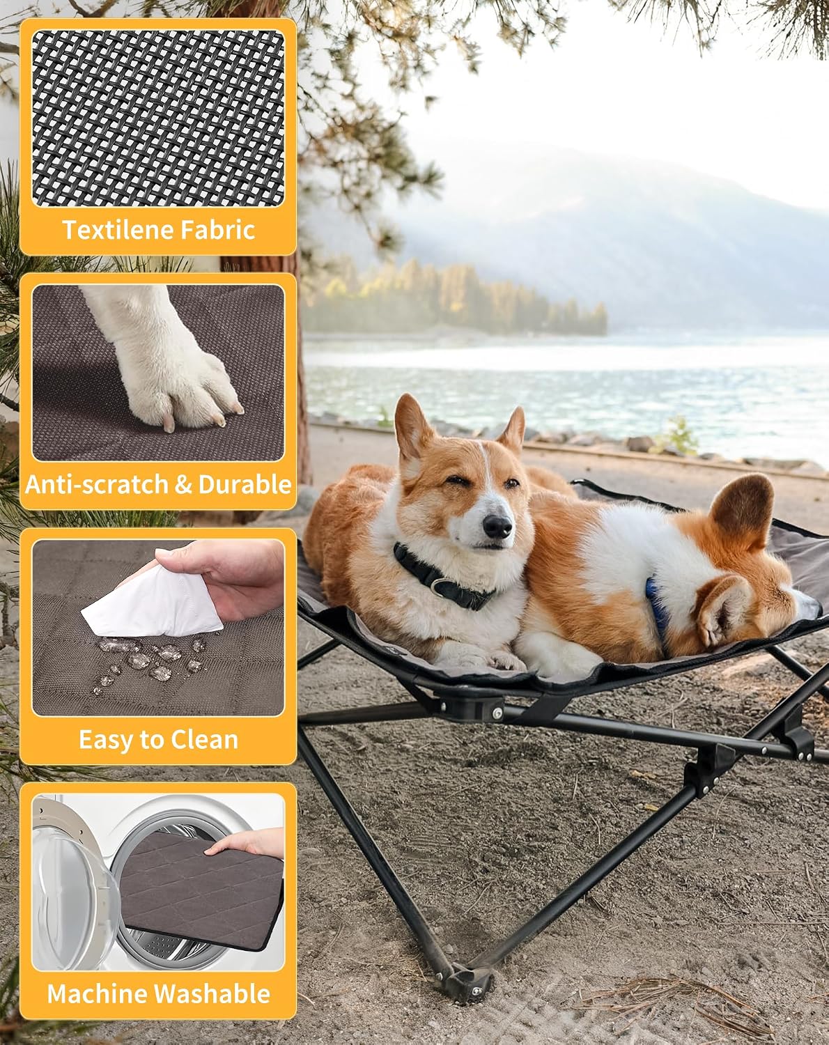 Detalle 2 de KingCamp Raised Dog Bed Outdoor & Indoor (Foldable, Removable Mat) – M up to 60kg