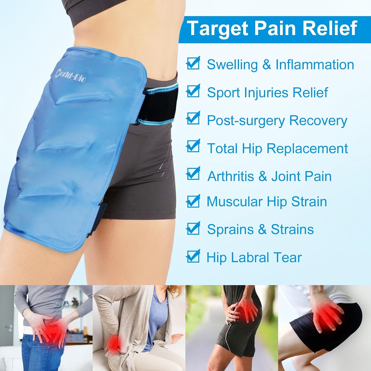 Detalle de World-Bio Hip Ice Pack Wrap for Post-Surgery and Hip Injuries, Reusable Hot/Cold