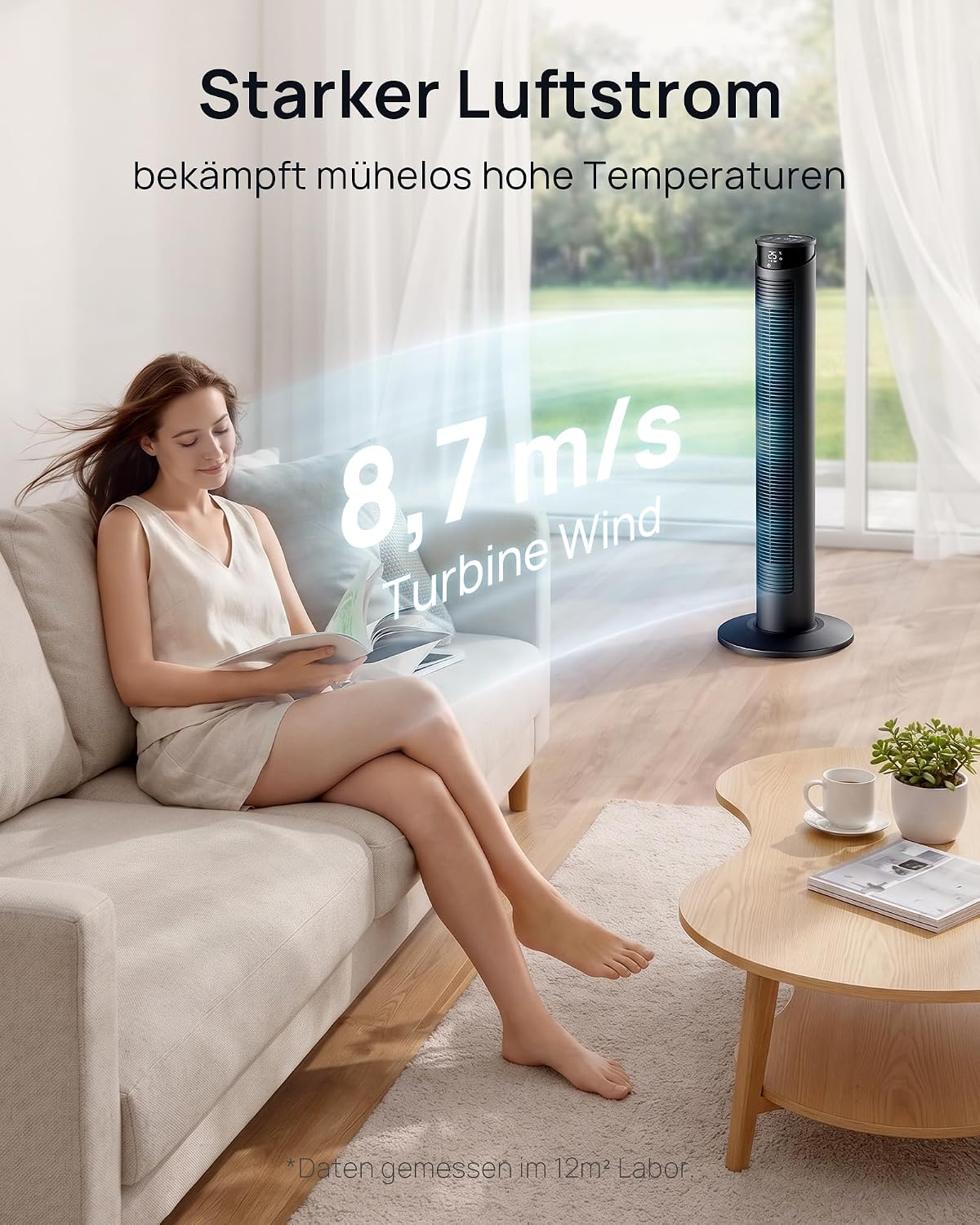 Detalle de WoleixKlima Turmventilator – sehr leise, 75° Oszillation, Fernbedienung, 12h Timer, 40W
