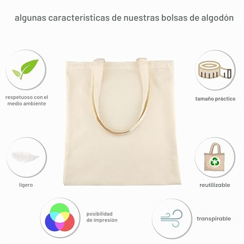 Detalle de IDEA HOME Bolsa de Tela Reutilizable (Pack de 10) – 38x42 cm, 144 g/m², asas largas