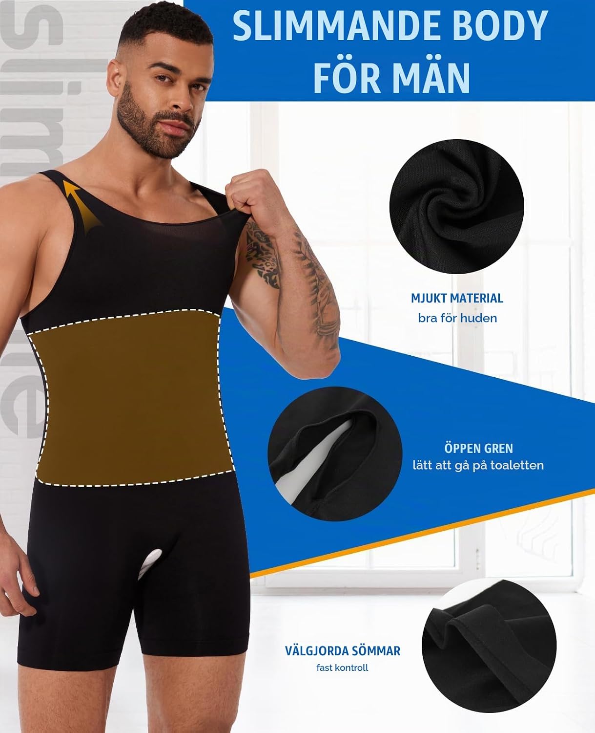 Detalle 2 de SLIMBELLE sömlös shapingbody för män med fyrvägsstretch och magkontroll