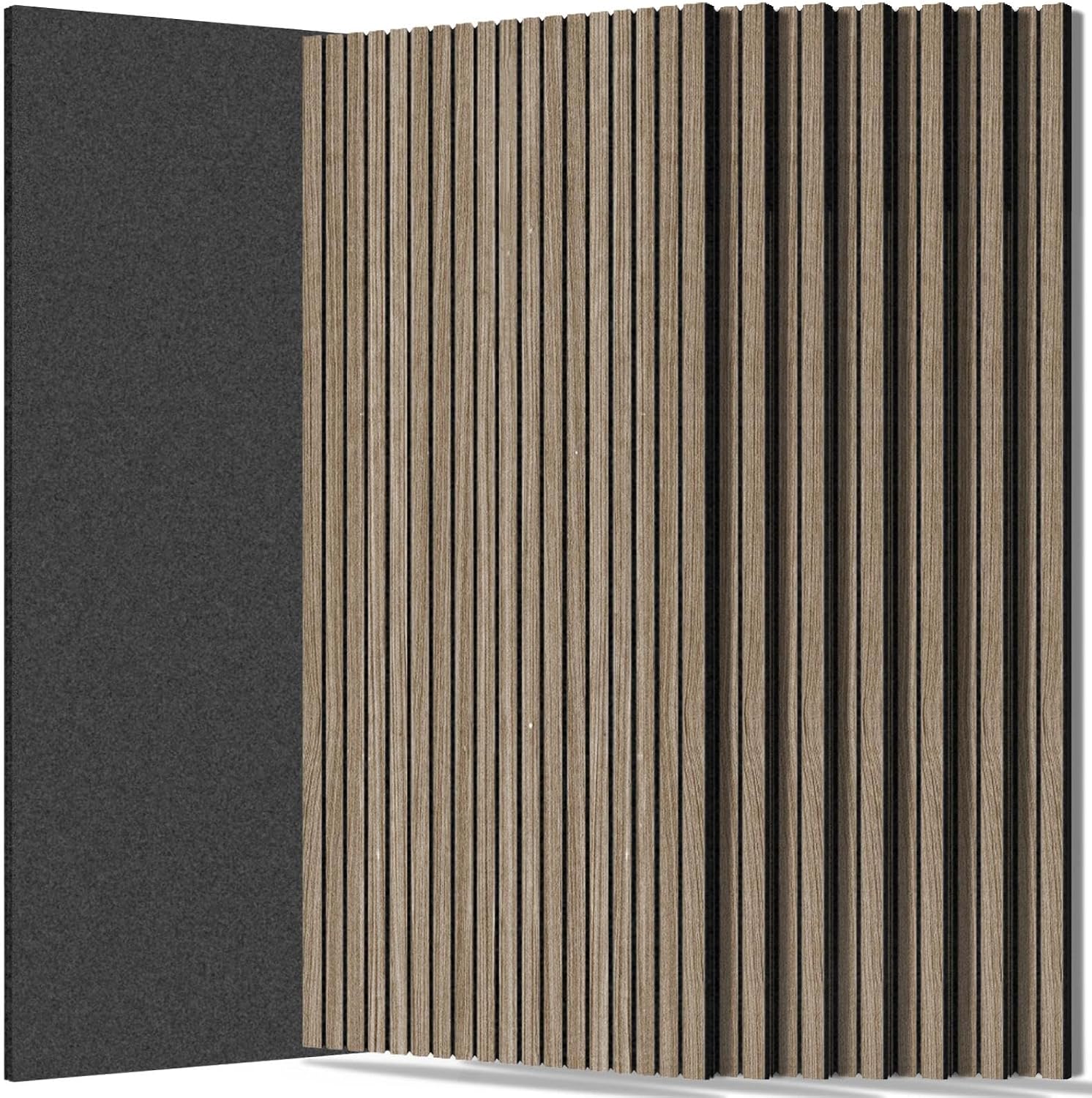 Detalle de RITOLLO 8-Pack Acoustic Slat Wall Panels, Walnut-Look Polyester Fibre