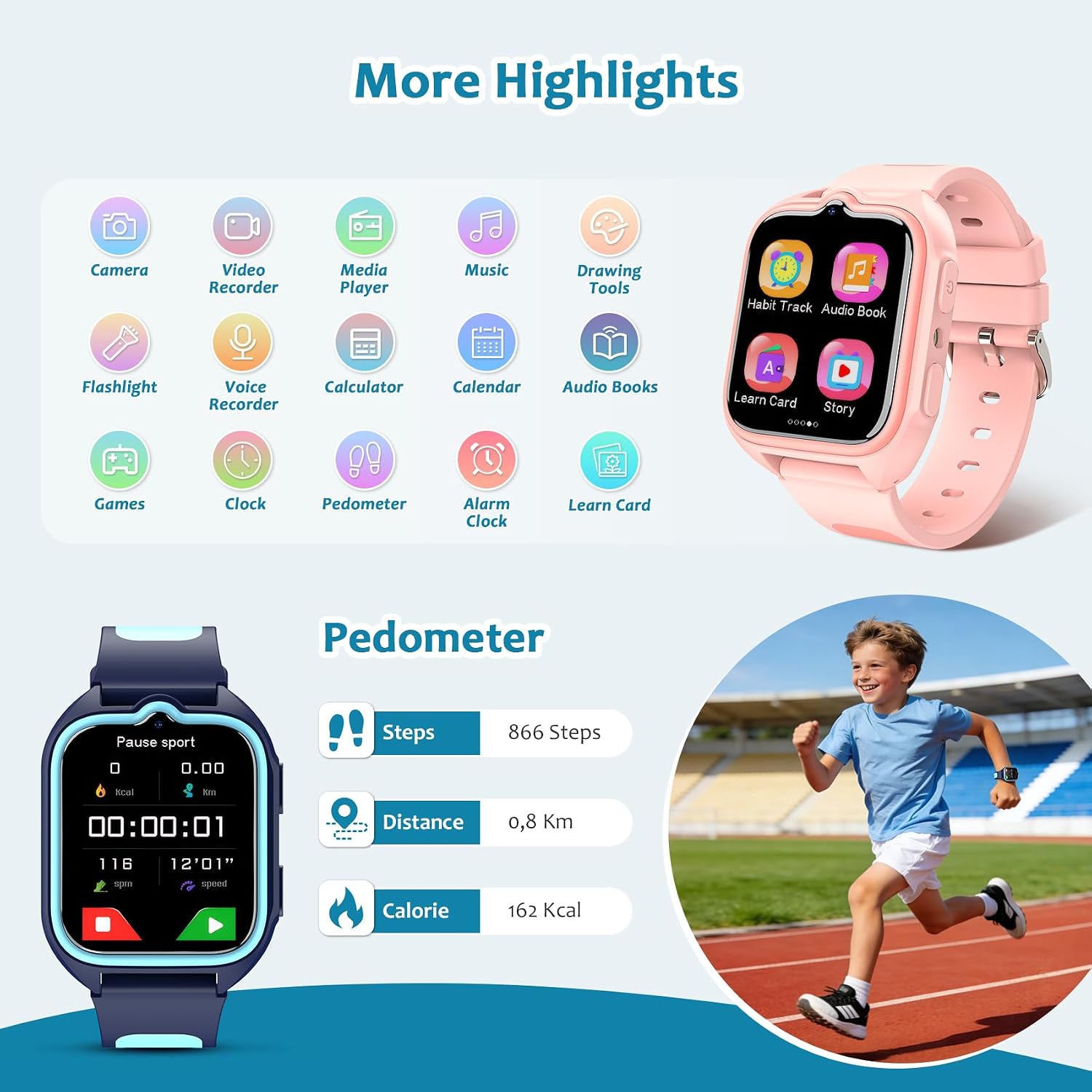 Detalle 2 de Blackview Kids Smart Watch — No App Needed, 1.75" Fitness & Learning Watch for 5–16