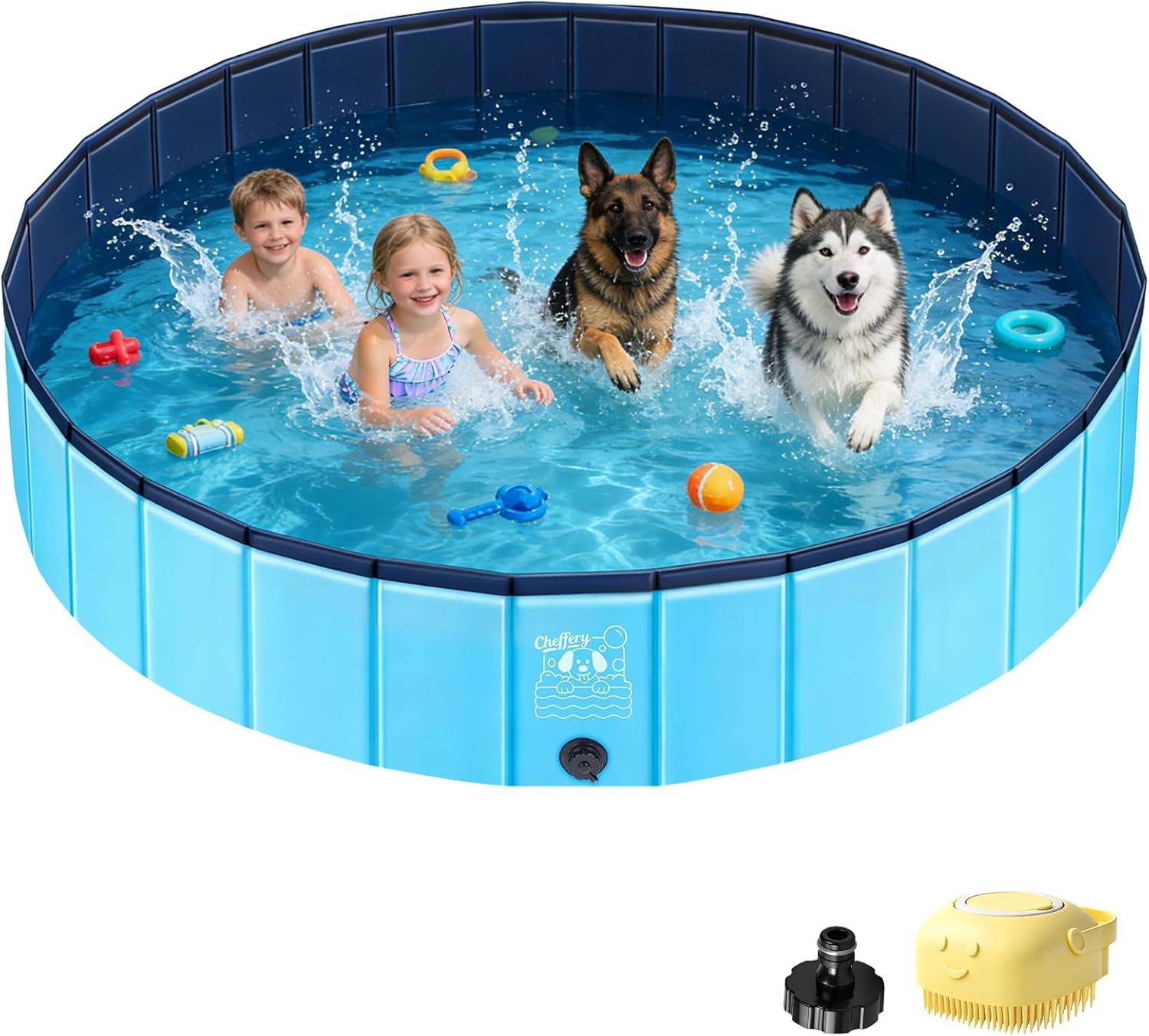 Piscine pour chien JONRRYIN pliable 160 x 30 cm, antidérapante et avec valve de vidange