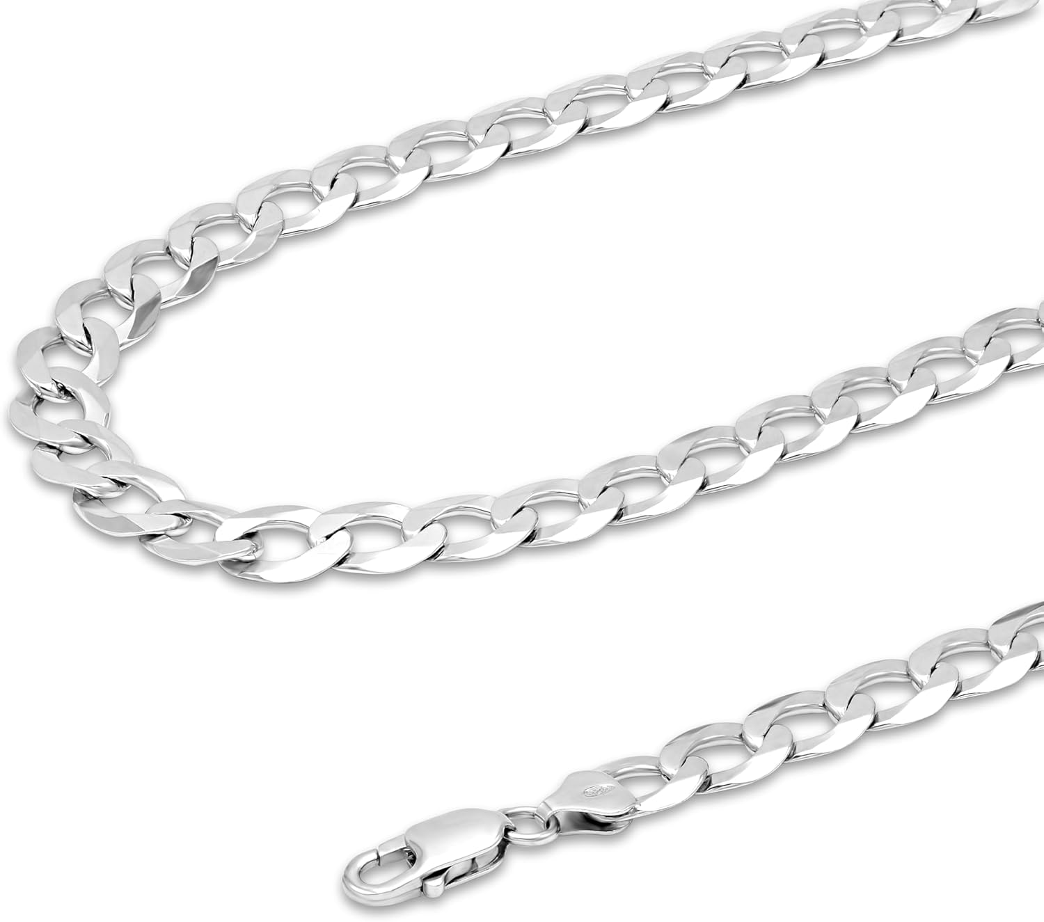 Detalle de Aka Gioielli® Catena Grumetta Piatta 9mm Argento 925 Rodiato – Collana unisex con chiusura moschettone