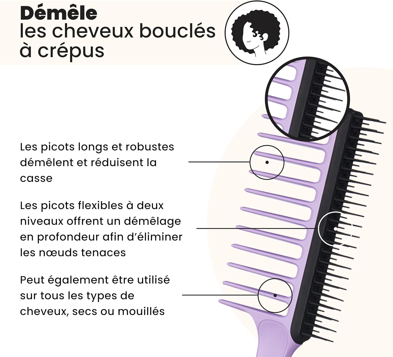 Thumbnail 1 de Tangle Teezer Wide Tooth - Peigne bouclés et frisés 3C-4C, picots longs et courts, lilas et noir