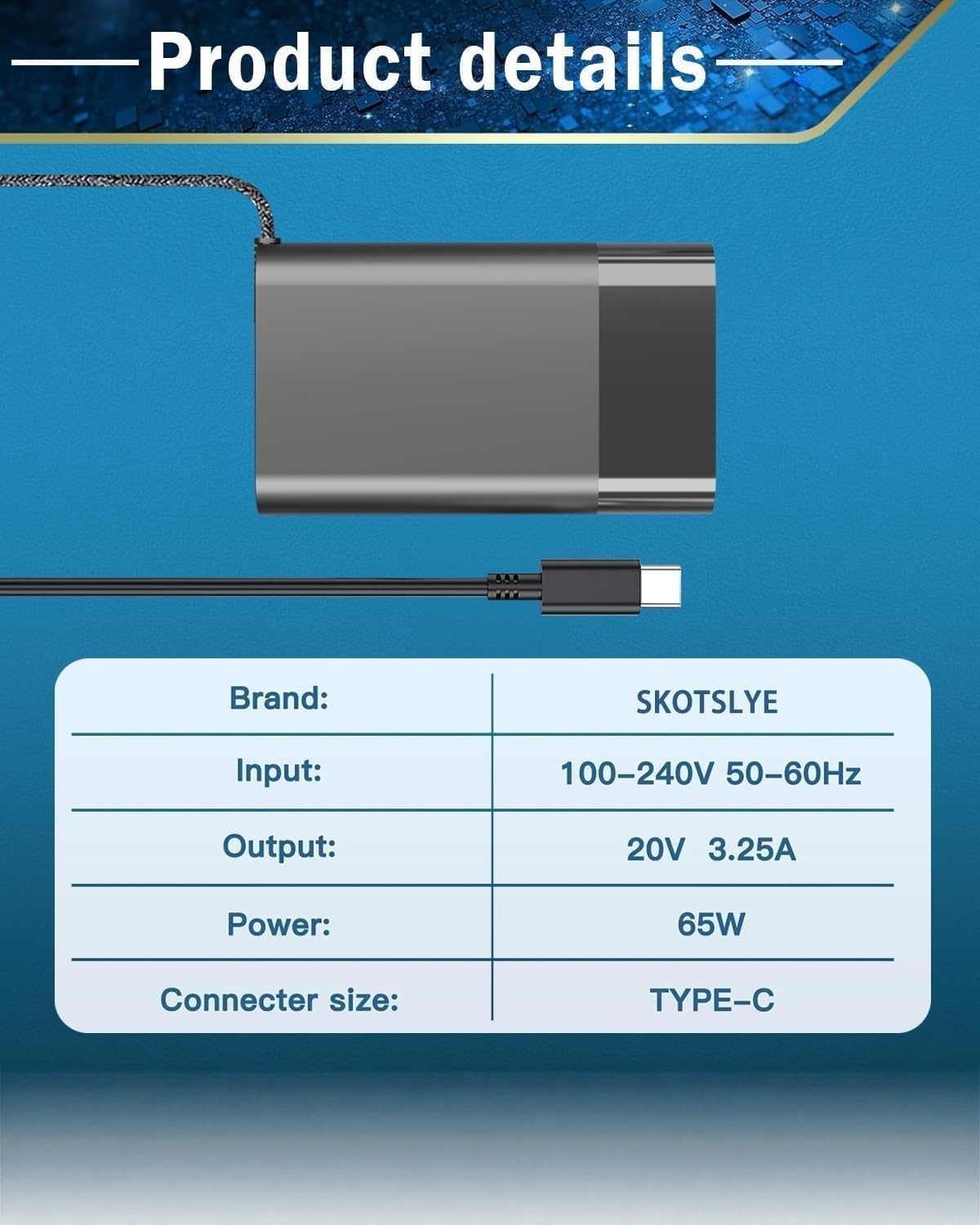 Thumbnail 1 de SKOTSLYE 65W USB-C Laptop Charger for HP Spectre x360, EliteBook & Chromebook