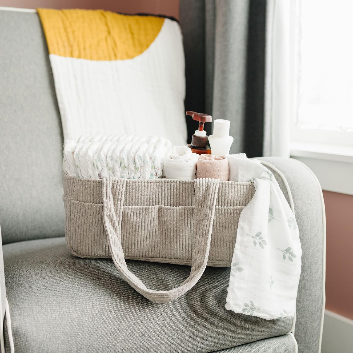 Detalle de PUTSKA Baby Nappy Caddy Organiser (Corduroy Grey) for Changing Table & Car