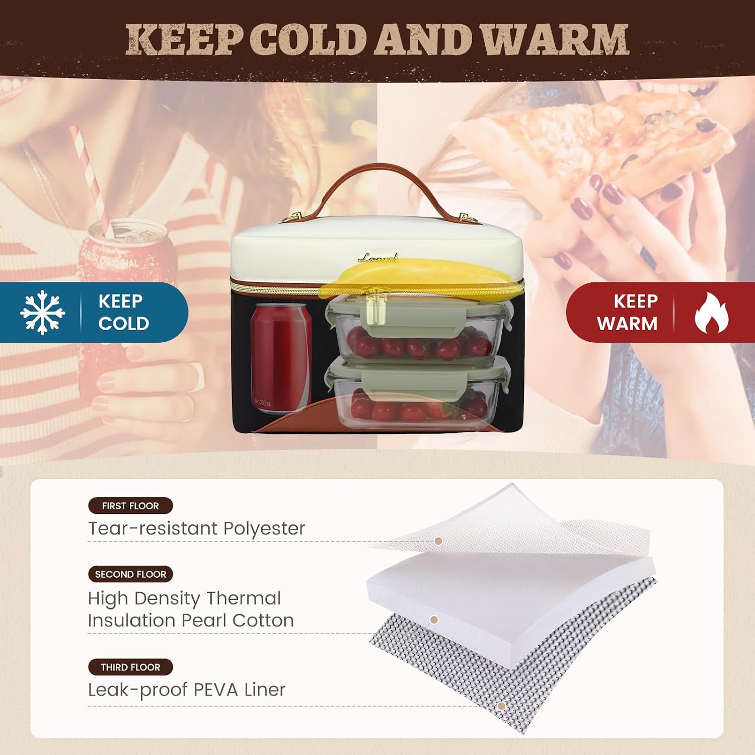 Detalle de LOVEVOOK Insulated Lunch Bag for Women Lunch Tote with Adjustable Strap