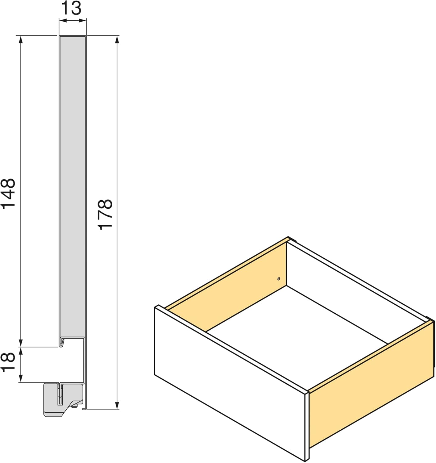 Thumbnail 1 de Emuca Aussenschublade Vertex mit 3D-Verstellung – Schubladenschienen H 178 mm, Tragfähigkeit 40 kg, Tiefe 350 mm