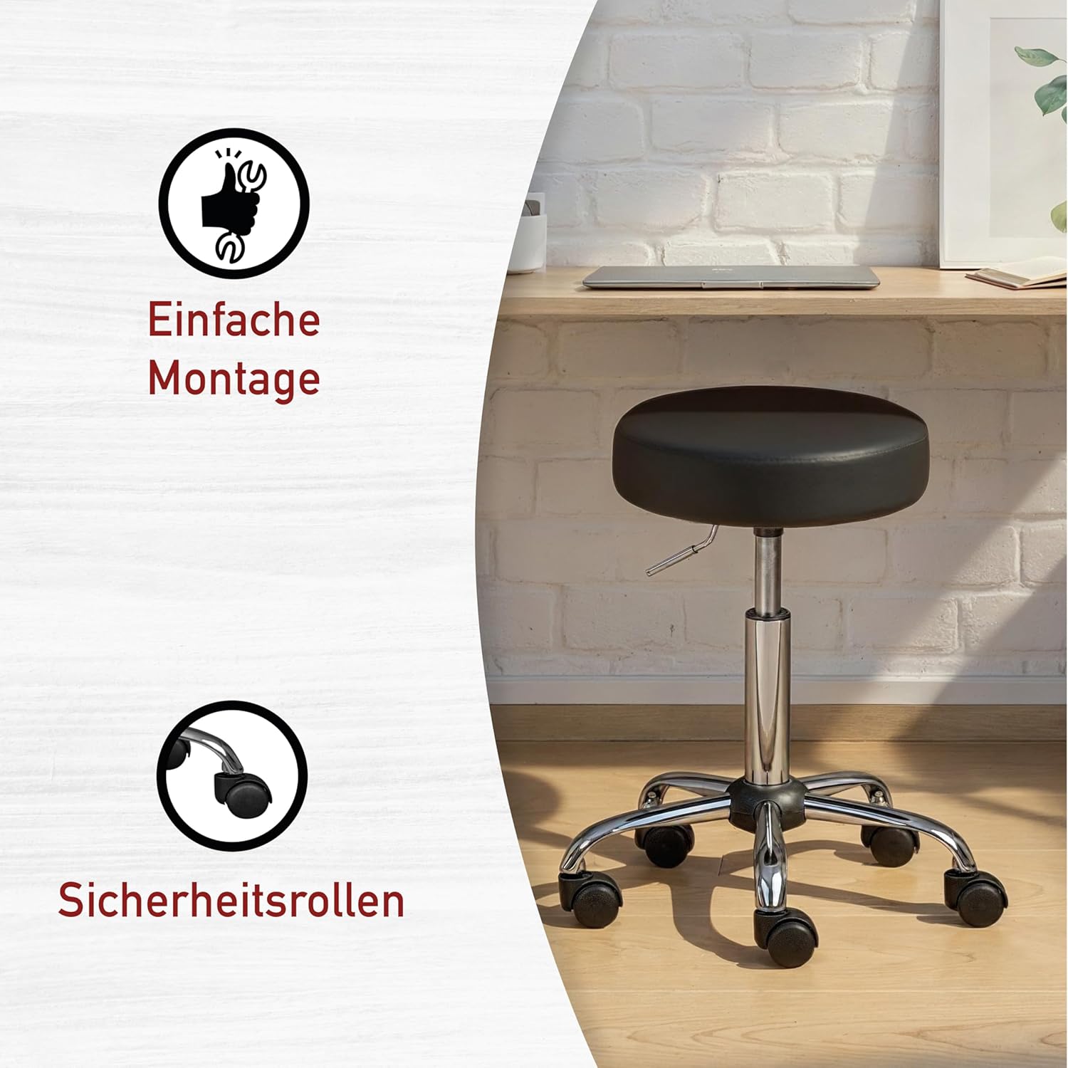 Detalle de Inter Link Sgabello girevole su rotelle, altezza regolabile 50–66 cm, rivestimento PU nero