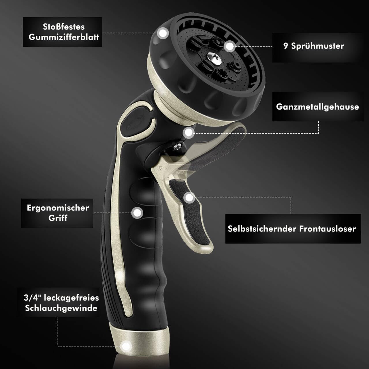 Thumbnail 2 de RESTMO Gartenbrause Metall – robuste Hochdruck-Gartenschlauchdüse mit Self-Lock, 9 Sprühmuster