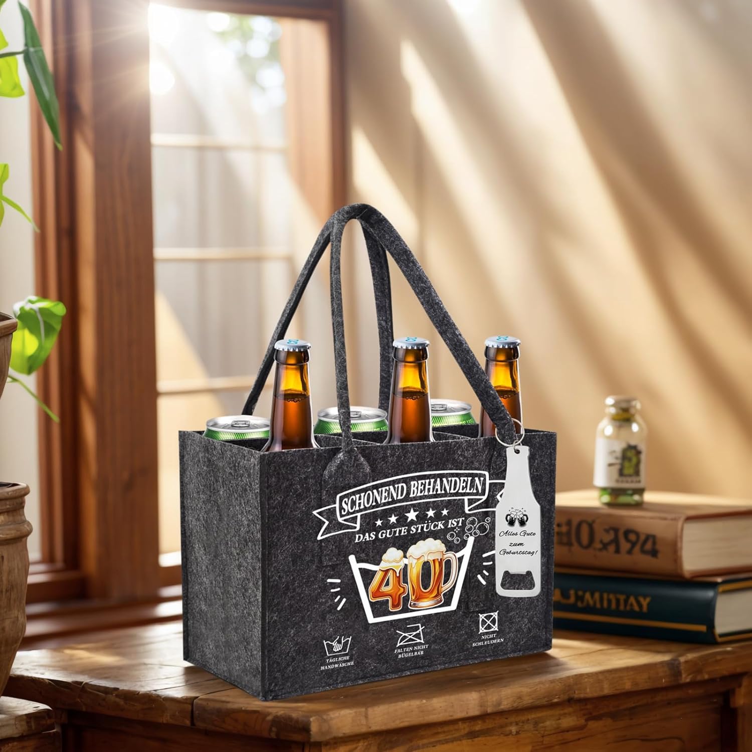 Thumbnail 5 de Wryzorix Männerhandtasche Bier Geschenkset zum 40. Geburtstag – mit Socken, Flaschenöffner, Schlüsselanhänger & Karte