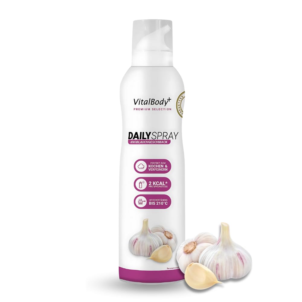 Detalle de VitalBody+ DailySpray Rapsöl mit Knoblauchgeschmack – Kalorienarm & antihaftend, 800 Portionen