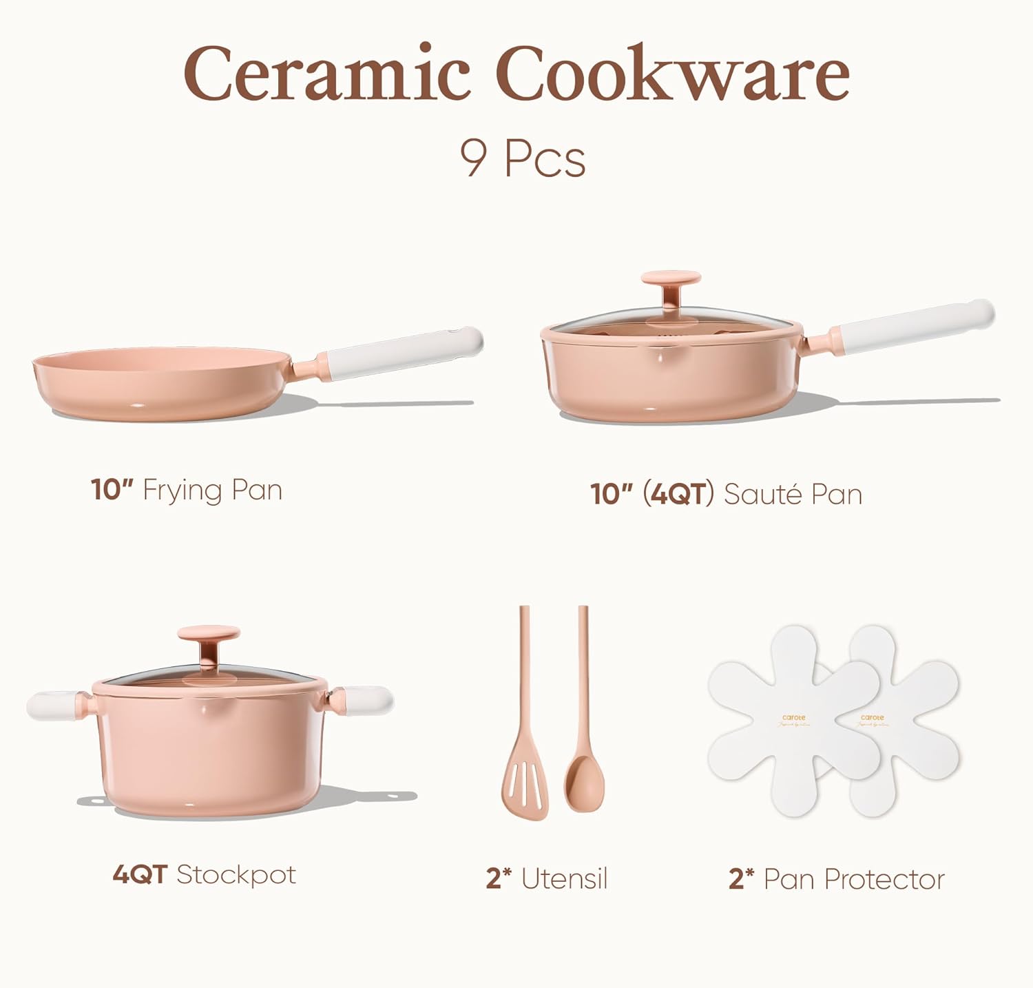 Thumbnail 1 de CAROTE 9-Piece Ceramic Nonstick Pots and Pans Set (PFAS/PTFE Free) with Steamer, Pink