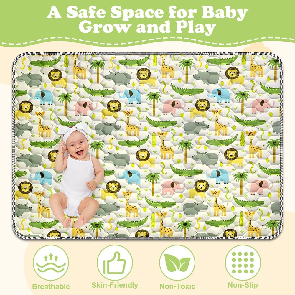 Detalle de Aolso Tappeto Gioco 150x200 cm per Bambini e Neonati – Morbido, Antiscivolo e Riempito in Cotone, Motivi Animali