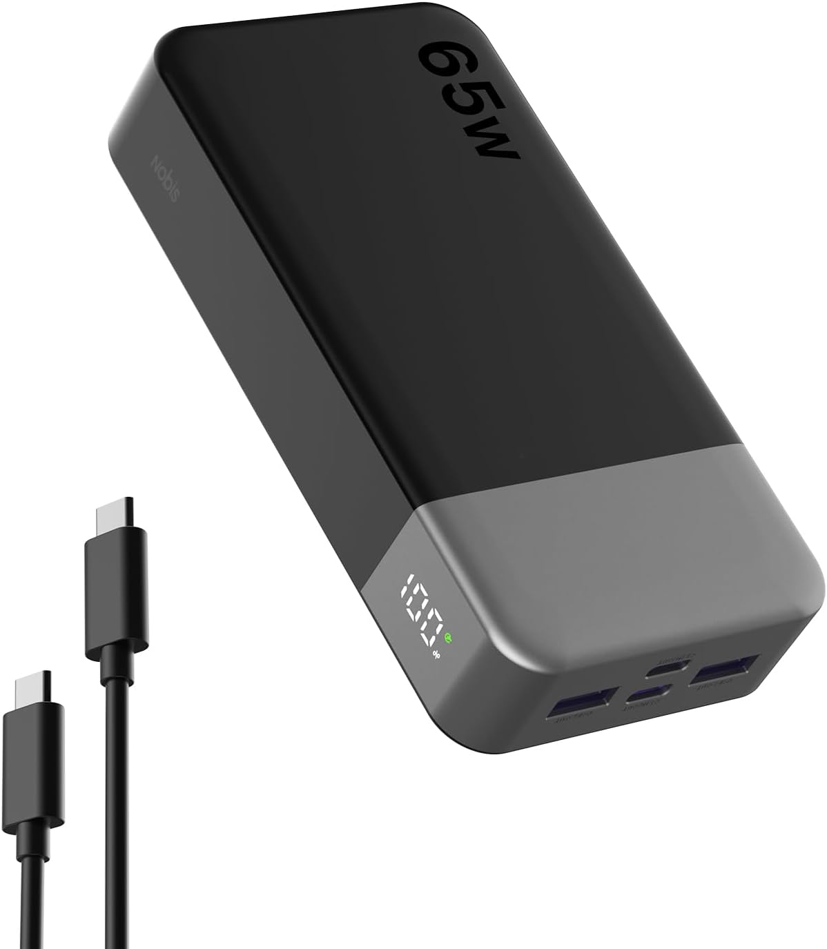Detalle de NOBIS Powerbank 20000mAh 65W Schnellladung – Vielseitige Tragbare Energiequelle mit Digitalanzeige
