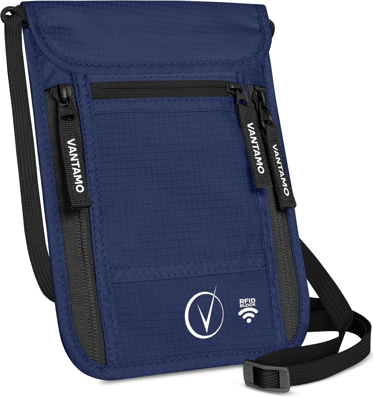 Detalle de Vantamo Pochette tour de cou – Porte-passeport RFID, bleu foncé