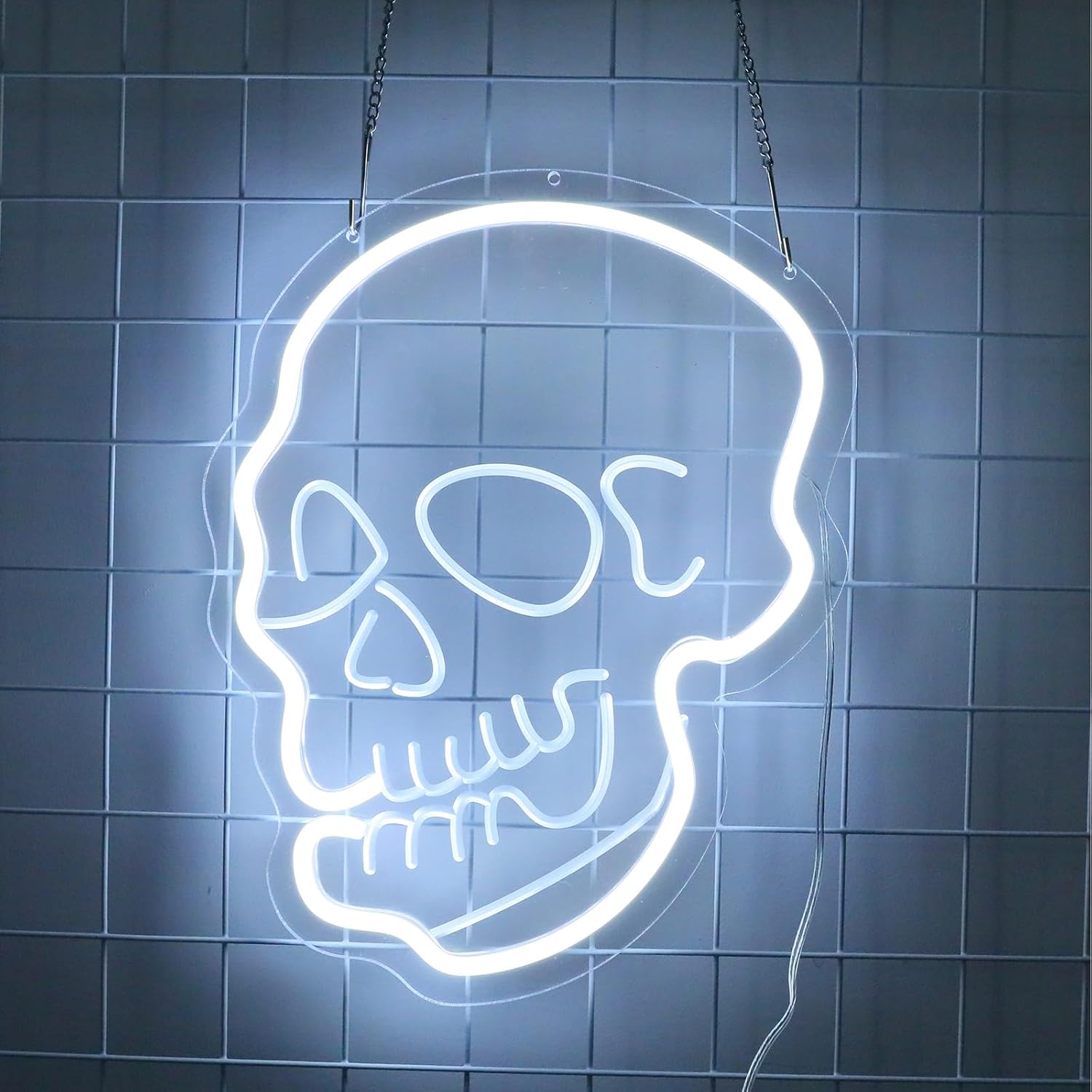 Detalle de ENUOLI Skeleton Skull Neon Sign: USB‑Powered LED Skull Neon Light for Bedroom, Adjustable Brightness