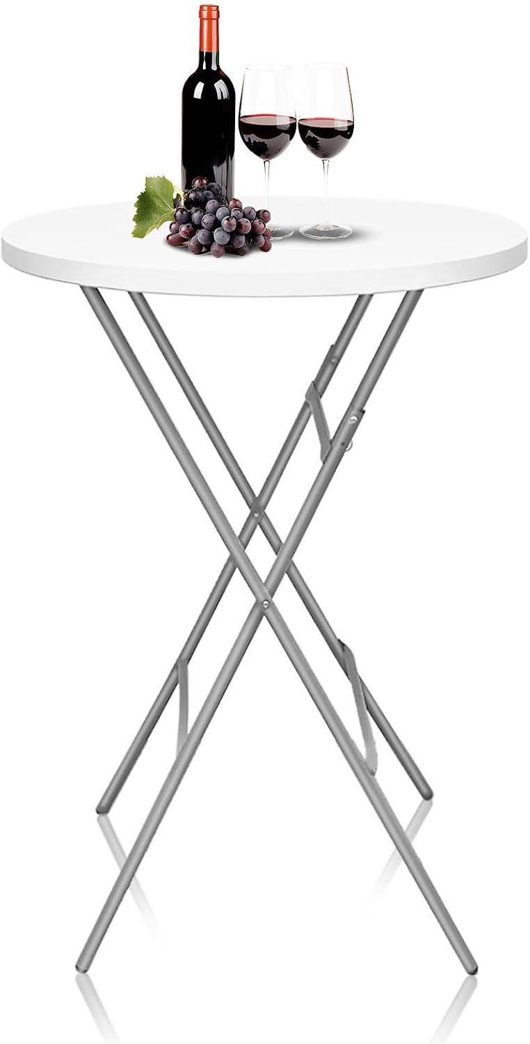Detalle de GUAGUA 002 32-Inch Folding Cocktail Table, White Round Bar-Height Table