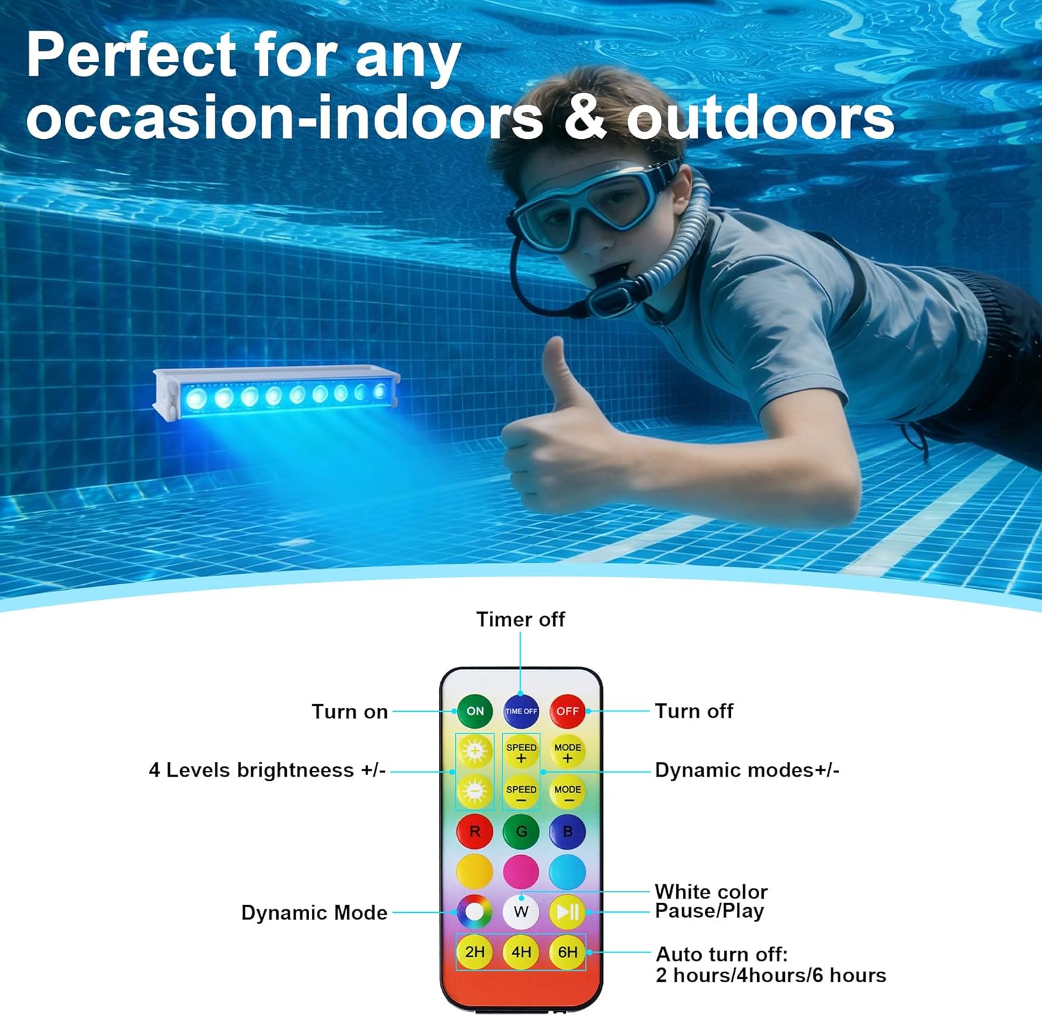 Thumbnail 3 de Lumières LED Sous l'Eau pour Piscine Sans Fil et Rechargeables ( Lot de 2 ) – Submersibles, Télécommande RF
