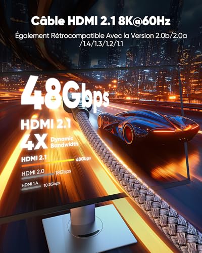 Detalle 2 de Snowkids Câble HDMI 2m 2.1 Ultra Haute Débit 48 Gbps – 10K/8K