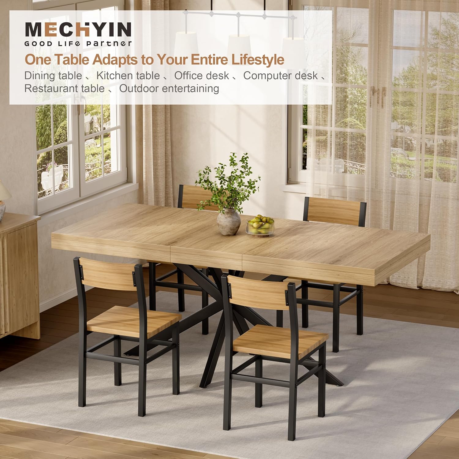 Detalle de MECHYIN Extendable Dining Table, Oak