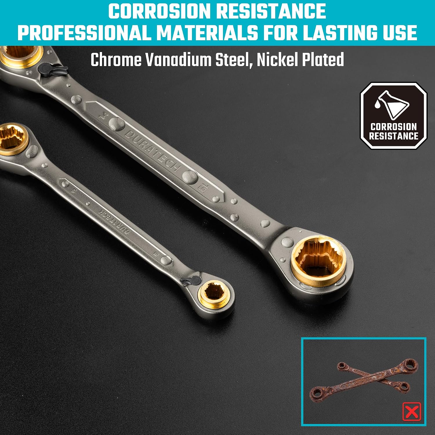 Detalle 2 de DURATECH 4-in-1 Reversible Ratchet Spanner Set, 8–19 mm, 72-Tooth, 2-Piece