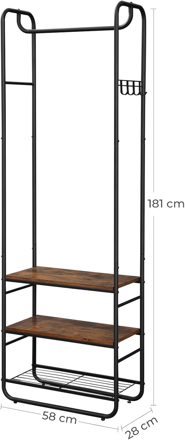 Thumbnail 5 de VASAGLE Appendiabiti con Scarpiera HSR81BX – Ingresso in stile Scandinavo, Nero Opaco e Marrone Vintage