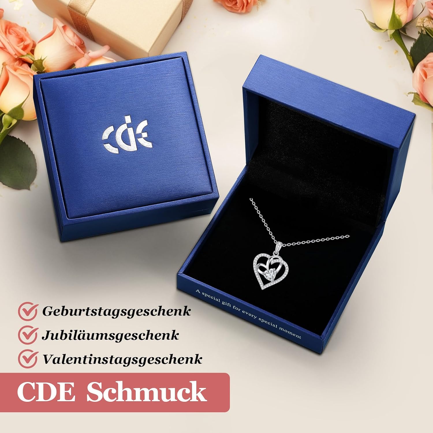 Thumbnail 6 de Collana Donna Cuore Regalo Gioielli con Pietra di Nascita in Argento 925, Cuore Doppio e Zirconi 5A