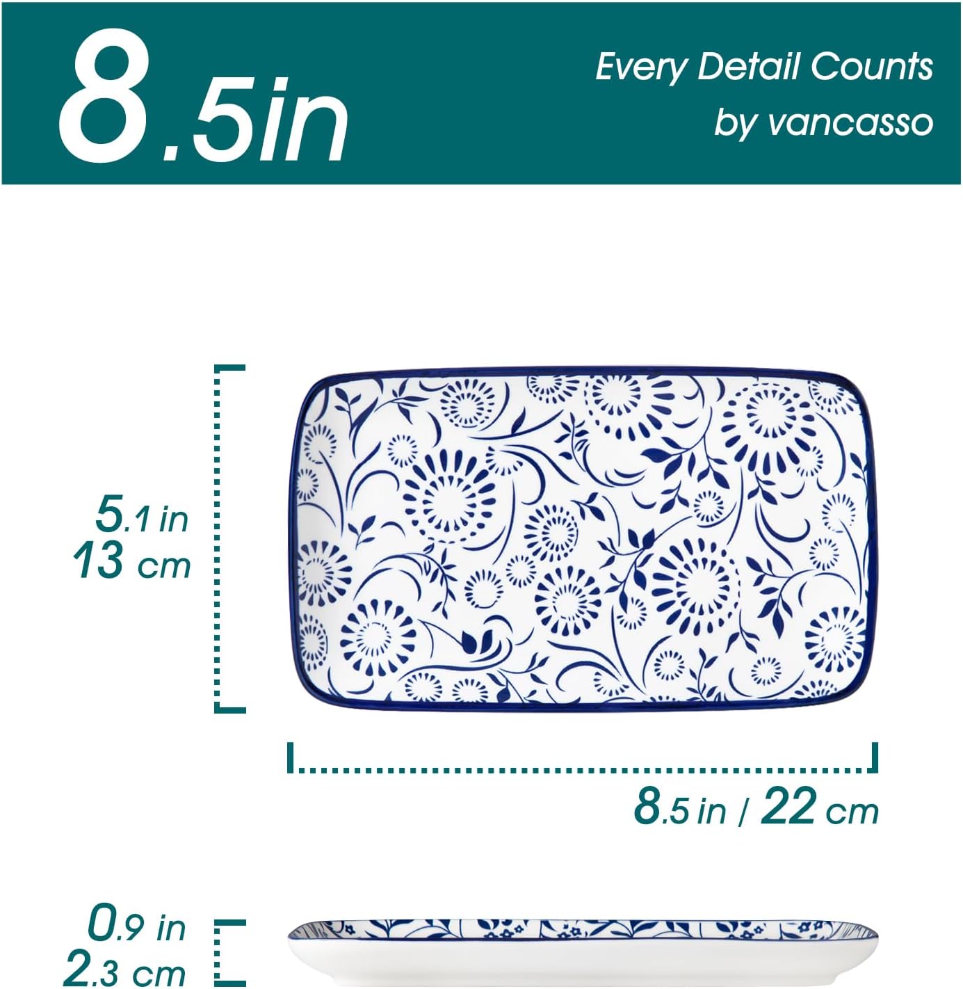 Detalle de vancasso Rectangular Salad Plates, 8.5 x 5.1 inches