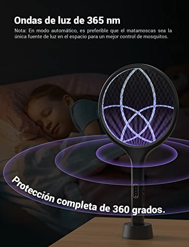 Detalle de YISSVIC Raqueta Matamoscas Eléctrica 2 en 1 4000V USB Recargable 1500mAh – Negro